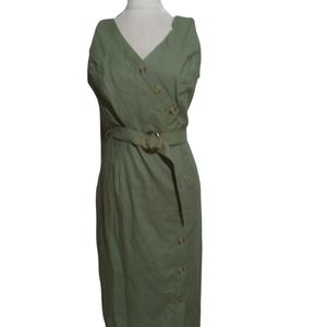 Time and Tru Green Button down dress Midi Summer Casual M 8-10